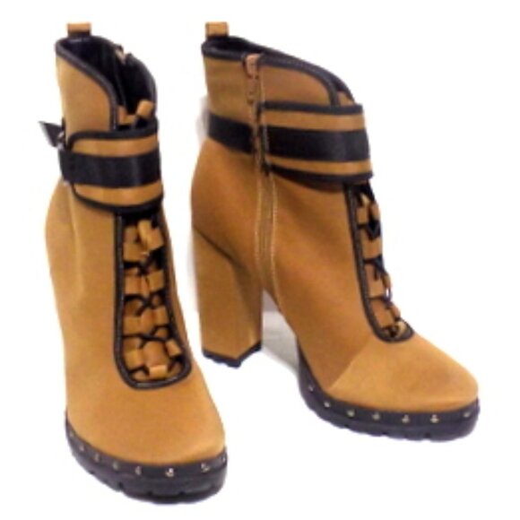 Pazzle Shoes - Stylish-18 by Pazzle Women’s Side Zip Ankle Booties in Tan – Size: 10